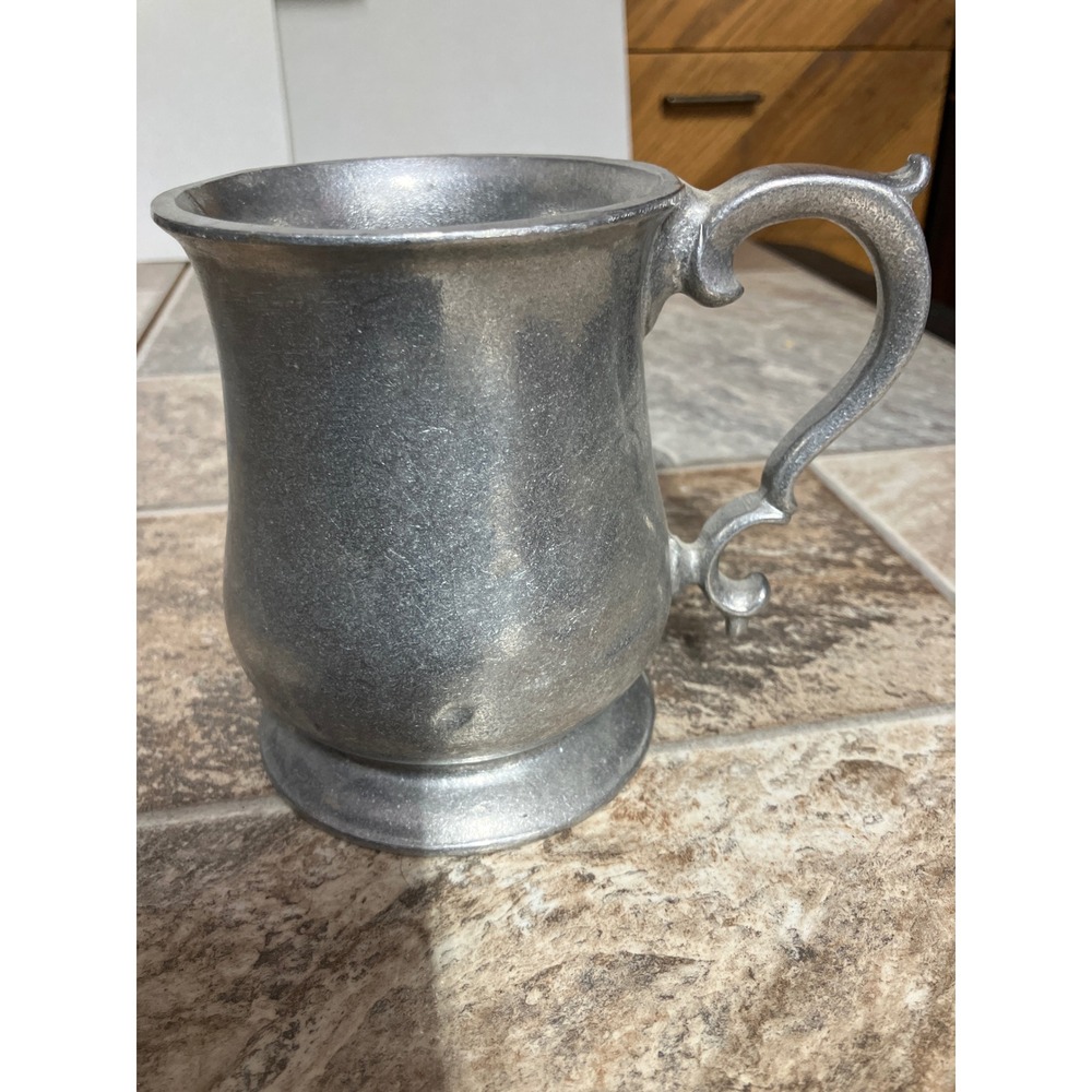 Wilton Armetale RWP Pewter Tankard Mug USA Scroll Handle Vintage Silver Cup